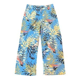 MAEVE x ANTHROPOLOGIE Colette Cropped Wide Leg Linen Pants, Blue, 6